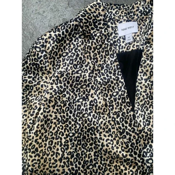 Nine West Blazer Jacket Size Medium  Leopard Print Lined Black Satin - Picture 2 of 11